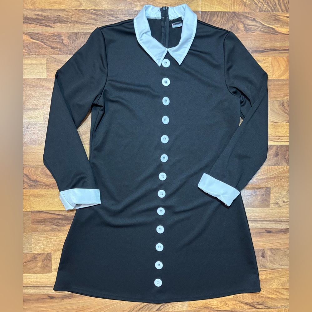Spirit Black Midi Dress with White Collar & Cuffs